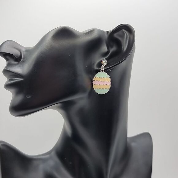 Irradescent stud emamel Easter egg dangle earrings - Picture 2 of 4